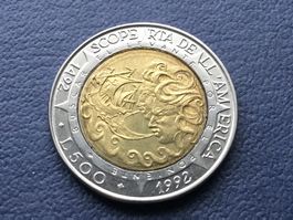 500 Lire gedenkmünzen San Marino 1992 cristoforo Colombo