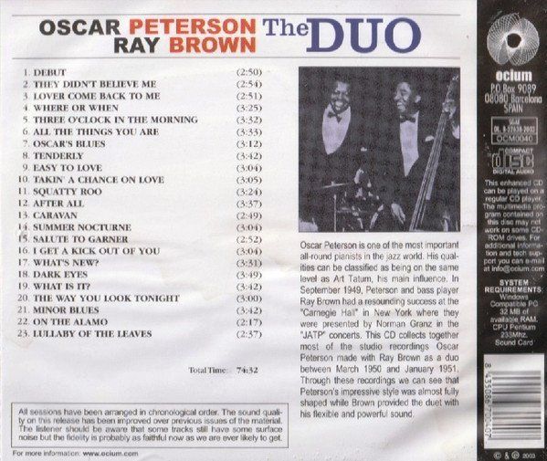 CD: Oscar Peterson & Ray Brown - the Duo – Usato da Unterbäch VS venduto da soqun 1