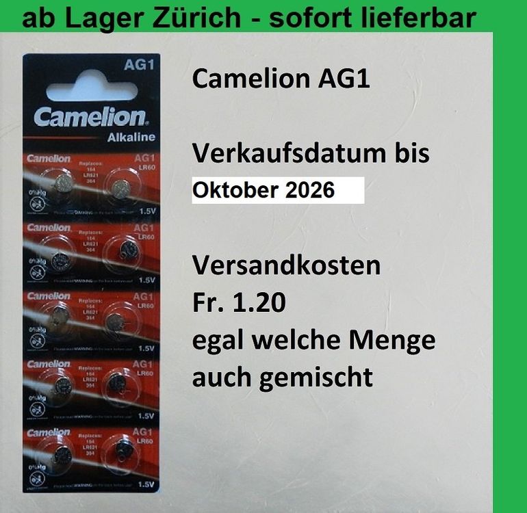 Camelion AG1 Alkaline-Knopfzelle, 1,5V, 10er-Blister – Für Uhren, Kleingeräte