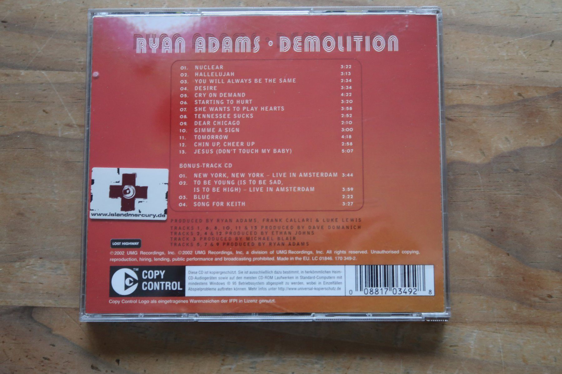 CD: RYAN ADAMS - DEMOLITION - mit BONUS CD – Usato da Basel venduto da Patiscat 2