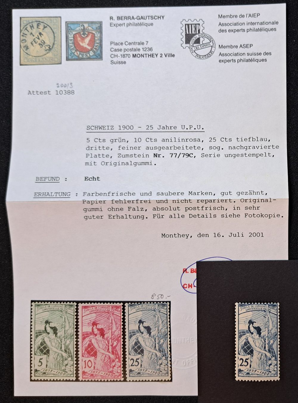 Alle Briefmarken: SBK 79C postfrisch mit Attest – Neu (gemäss Beschreibung) aus Unterägeri von PhilatelieStudiger
