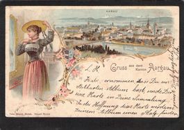 #Litho Gruss aus dem Kanton Aargau , Aarau , gel.