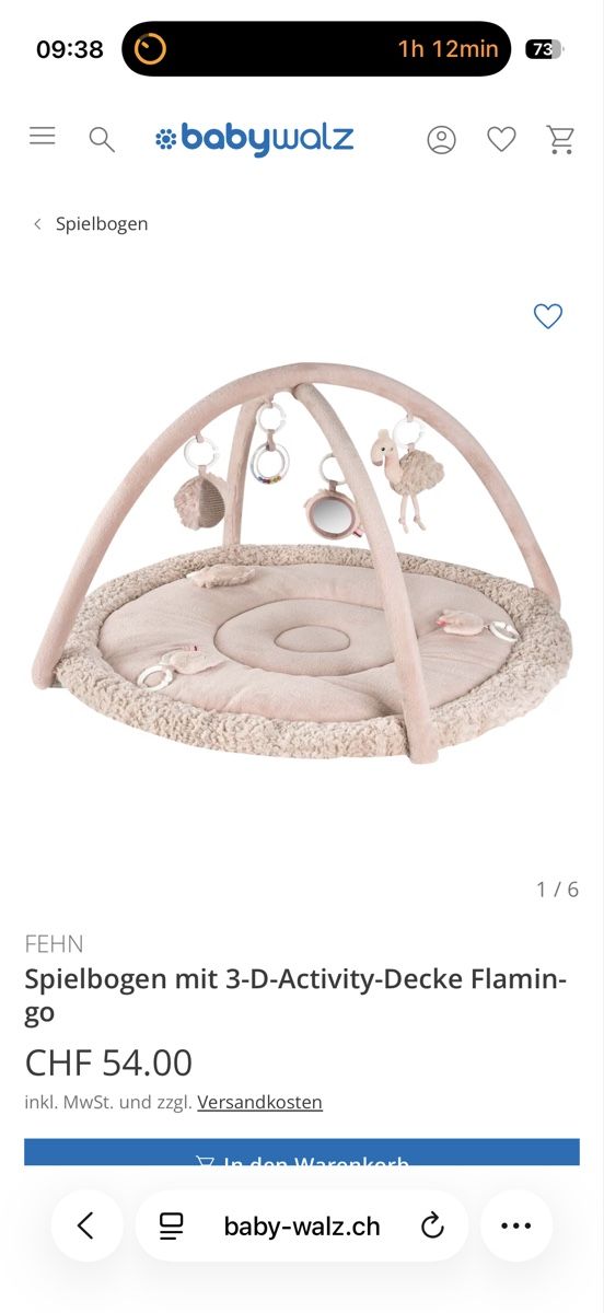 Tappeto da gioco: FEHN Spielbogen mit 3-D-Activity-Decke Flamingo rosa – Usato da Oberdiessbach venduto da Wiederliebe