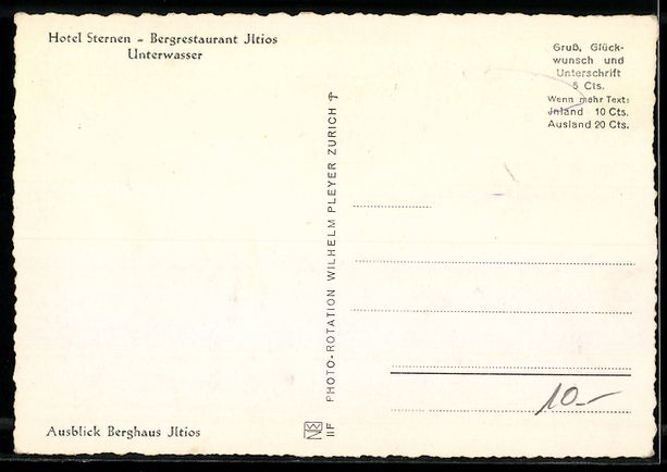 Cartoline postali: Unterwasser, Hotel Sternen, Bergrestaura – Usato da Berlin venduto da bartko-reher 1