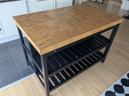 Kücheninsel VADHOLMA, schwarz/Eiche, 127x79x90