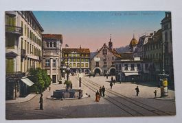AK St. Gallen Theaterplatz belebt Brunnen Nostalgie SG