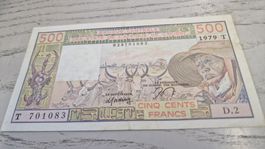 500 Francs CFA Afrique de l'Ouest 1979 guter Zustand