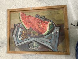 Oelbild Albert Ruegg Stillleben mit Wassermelone 1947