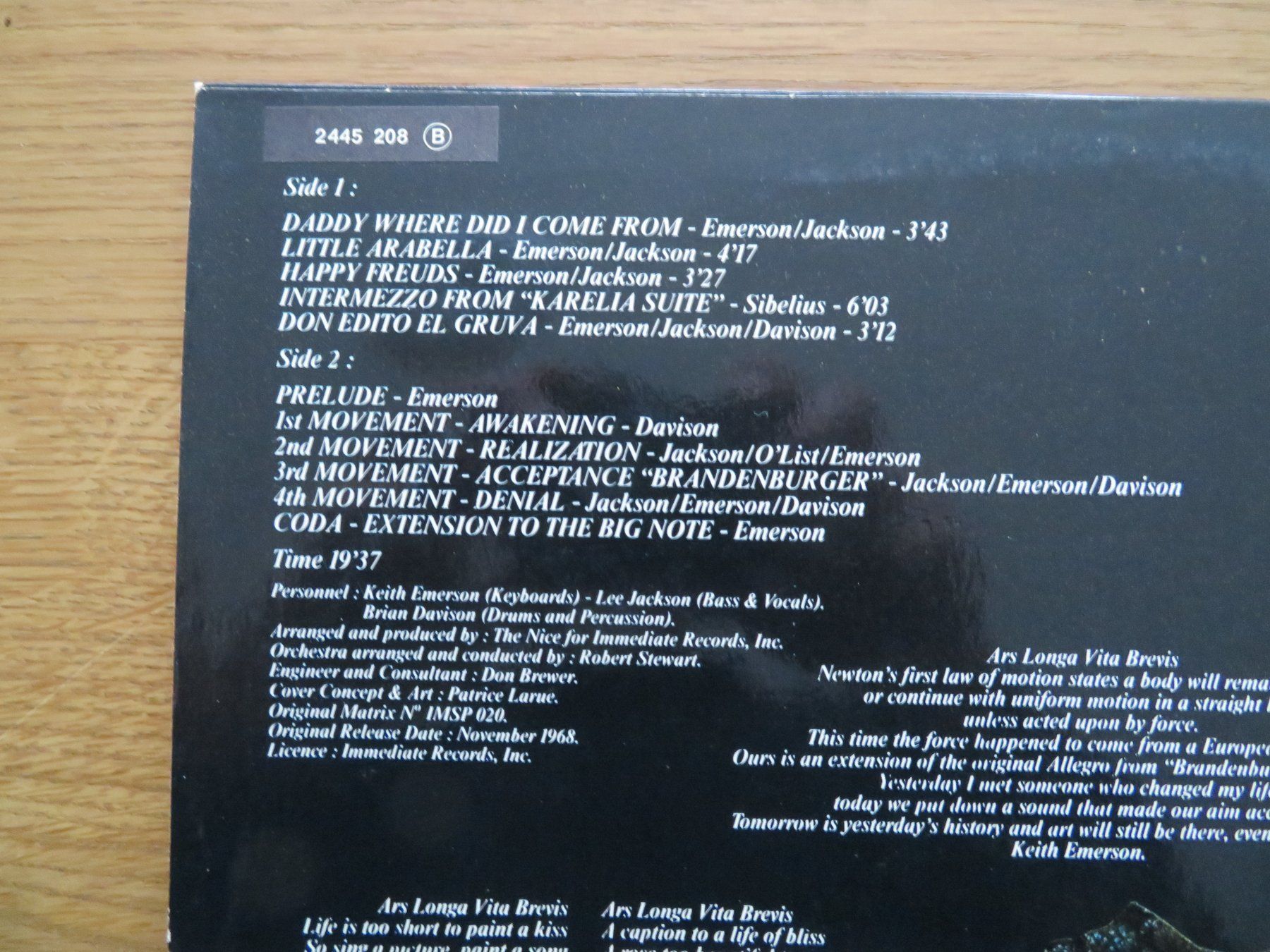 Dischi in vinile: THE NICE ARS LONGA VITA BREVIS – Nuovo (secondo la descrizione) da Zürich venduto da max_cp5f 1