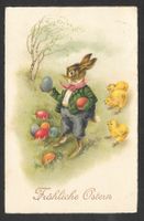 Osternkarte Fröhliche Ostern Hase, Ostereier, Küken