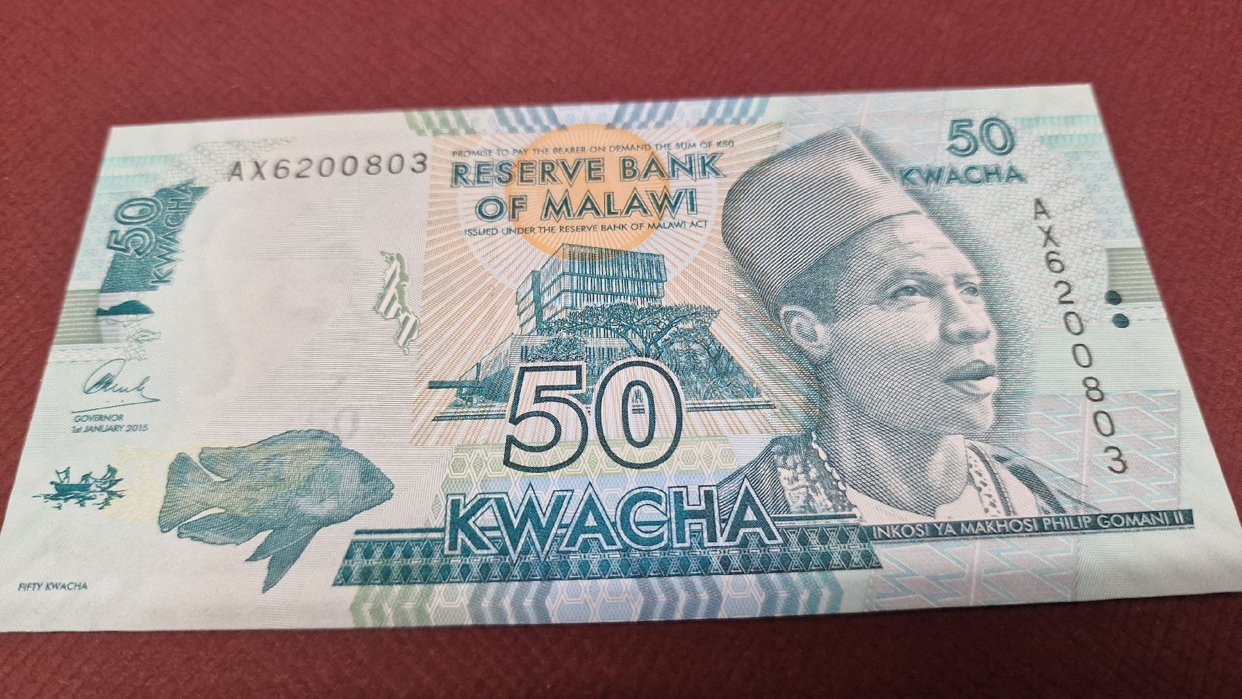 Banconote: Banknote Malawi 50 Kwacha 2015 – Nuovo e nell'imballaggio originale da Herisau venduto da Antiques.AR
