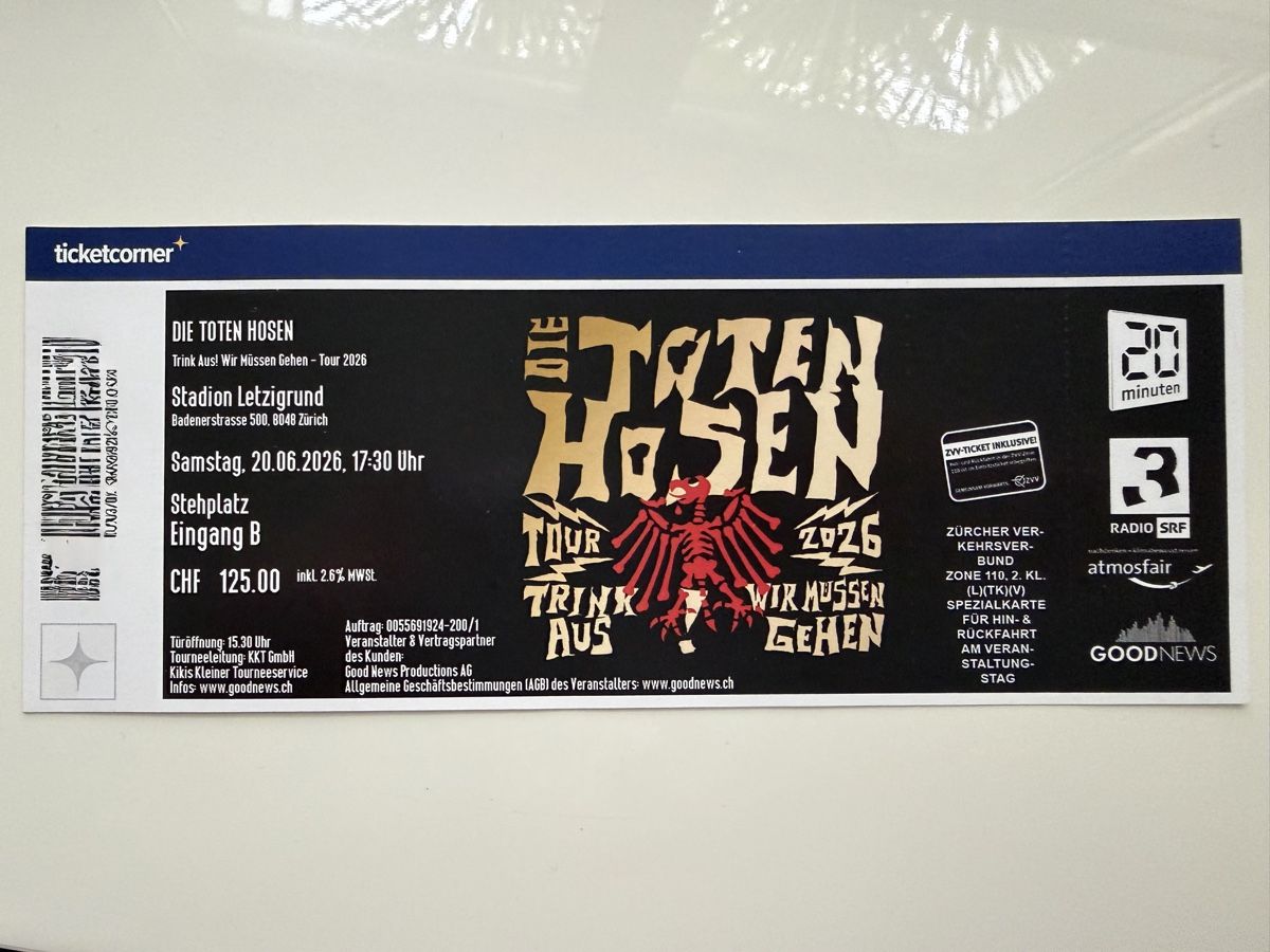 Biglietti: Toten Hosen Ticket – Nuovo (secondo la descrizione) da Herrliberg venduto da sarinahartmann