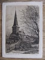 Original Radierung mit Unterschrift Kirche Nicolaisee
