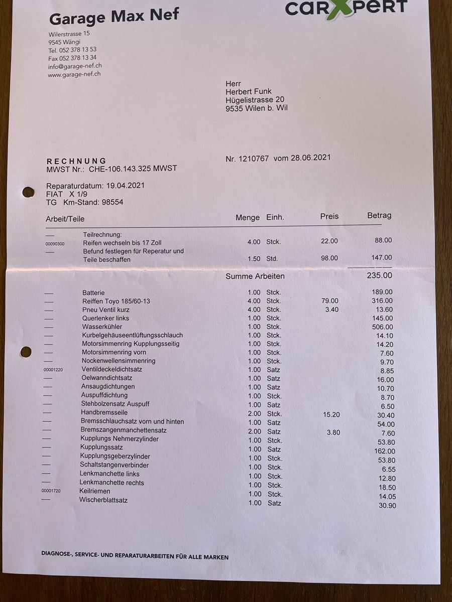 Fiat Autos: Fiat X 1/9 Bertone Occasion mit Teilzerlegung – D'occasion à Rickenbach b. Wil par wimonfunk 8