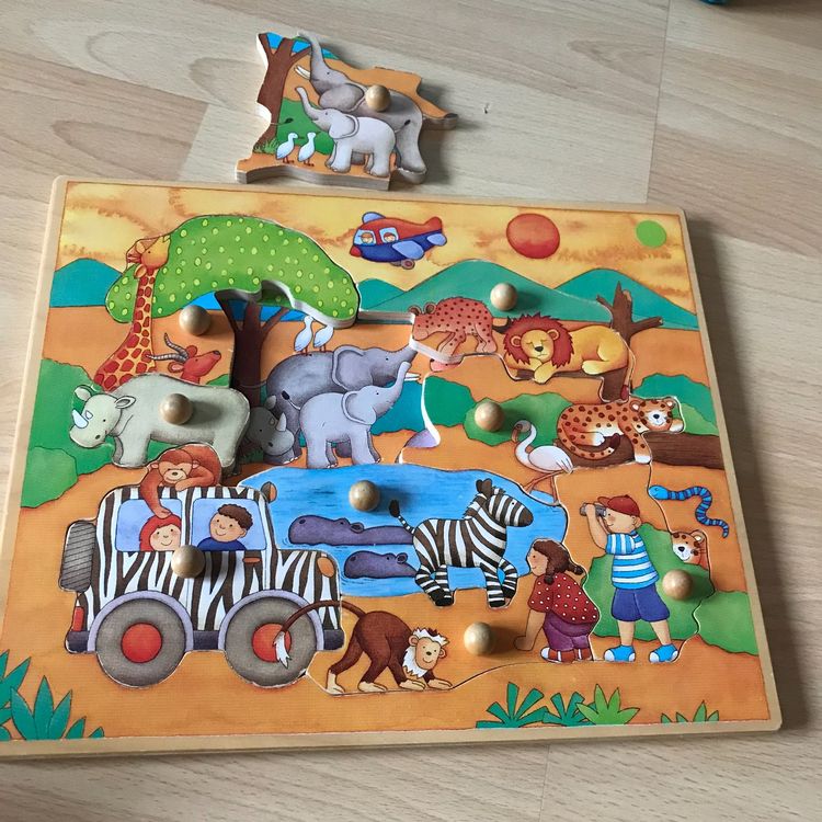 Dal Negro Safari Holzpuzzle Für Kinder – Mit 7 Tier-Figuren, Fördert Motorik & Konzentration