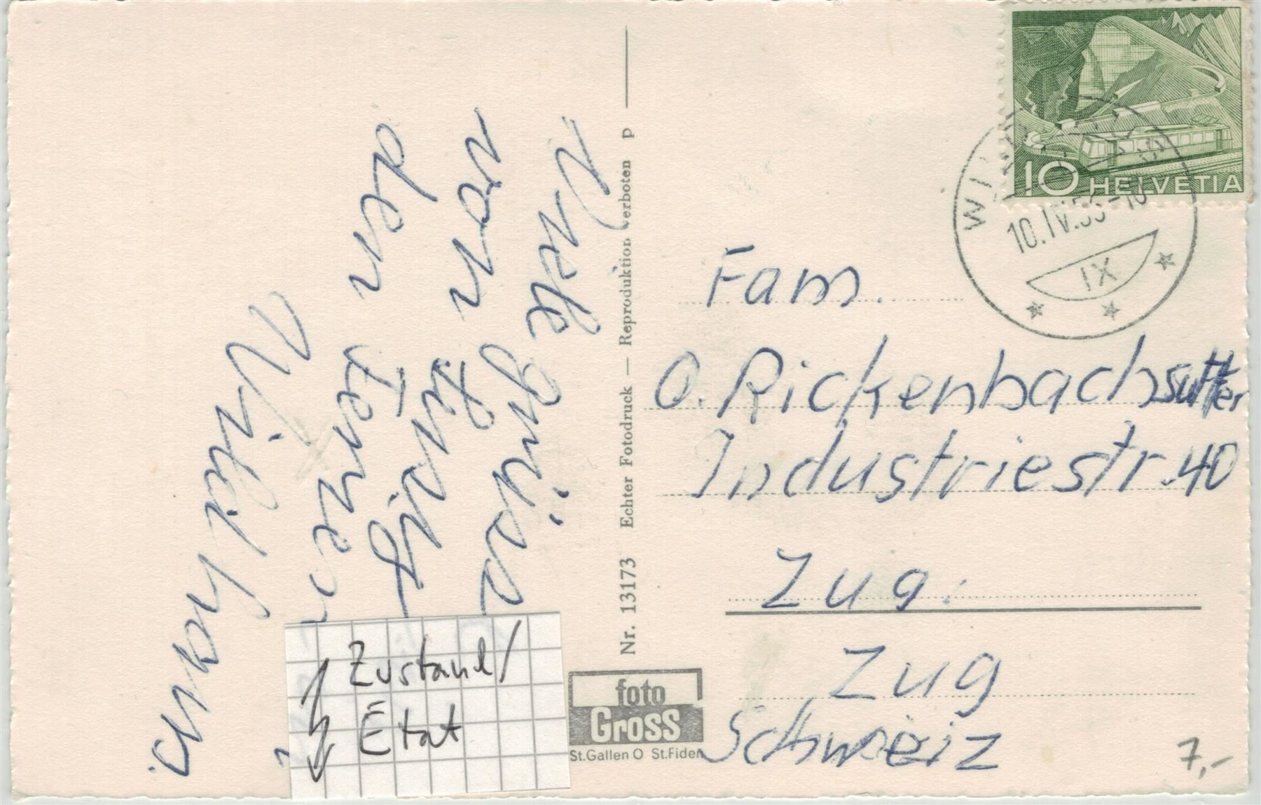 Ansichtskarten: SG 168 WILDHAUS Zwingliheim 1955 – Gebraucht aus Fribourg von philafri 1