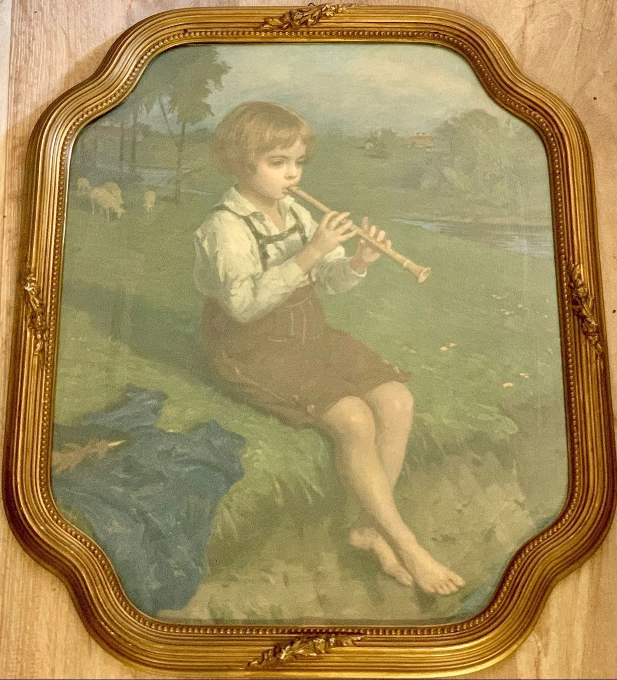 Grafica & Litografie: Antike Litho Junge mit Flöte – Usato da Müllheim Dorf venduto da Othmar73