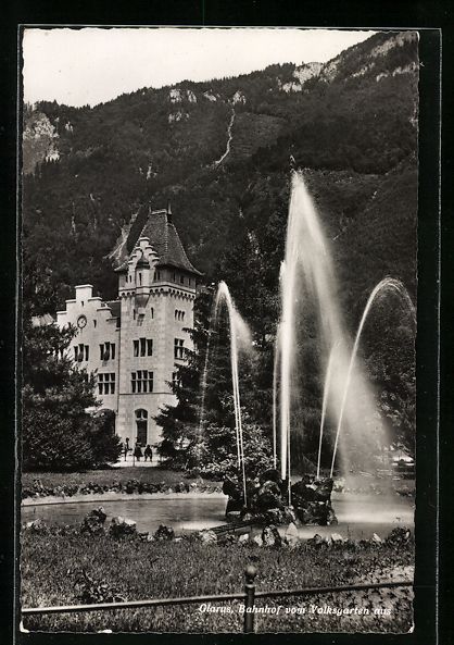 Cartoline postali: Glarus, Bahnhof vom Volksgarten aus gese – Usato da Berlin venduto da bartko-reher