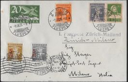 1925 Brief 1.Flug ZH - Mailand Mischfrank. attraktiv ab 1.-