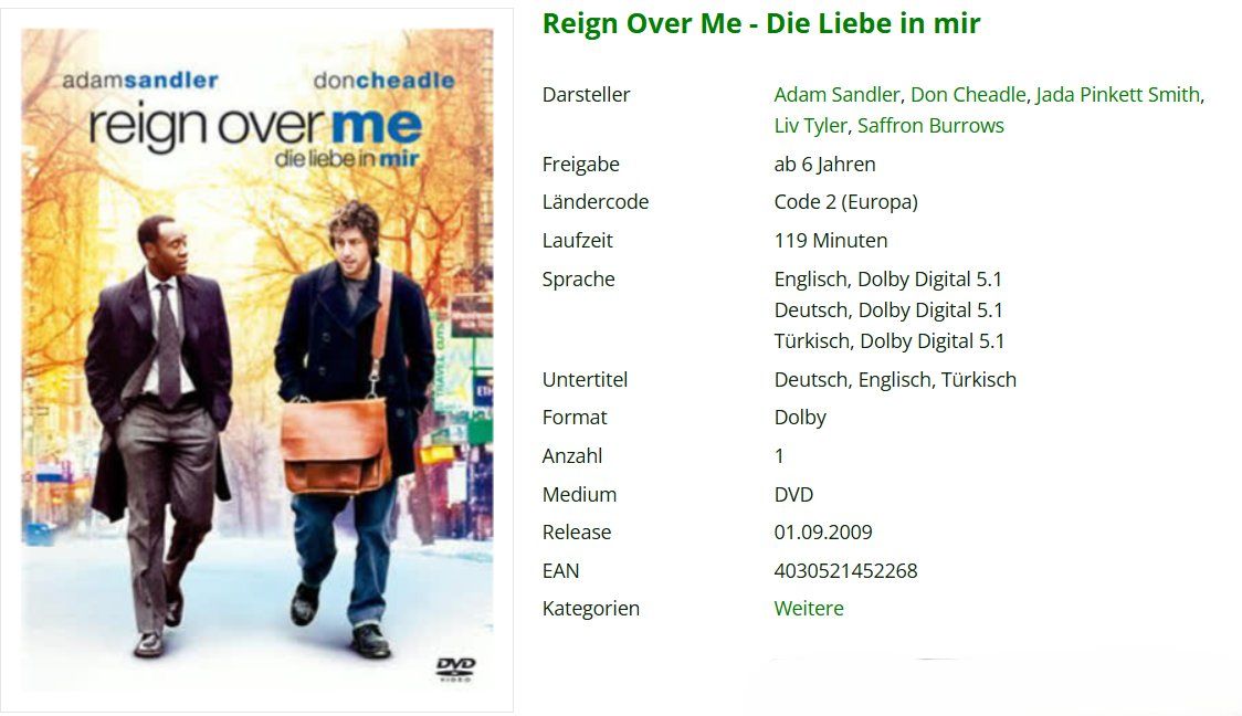 Tutti i DVDs: Reign Over Me - Die Liebe in mir – Usato da Dietikon venduto da Ruempfli 1