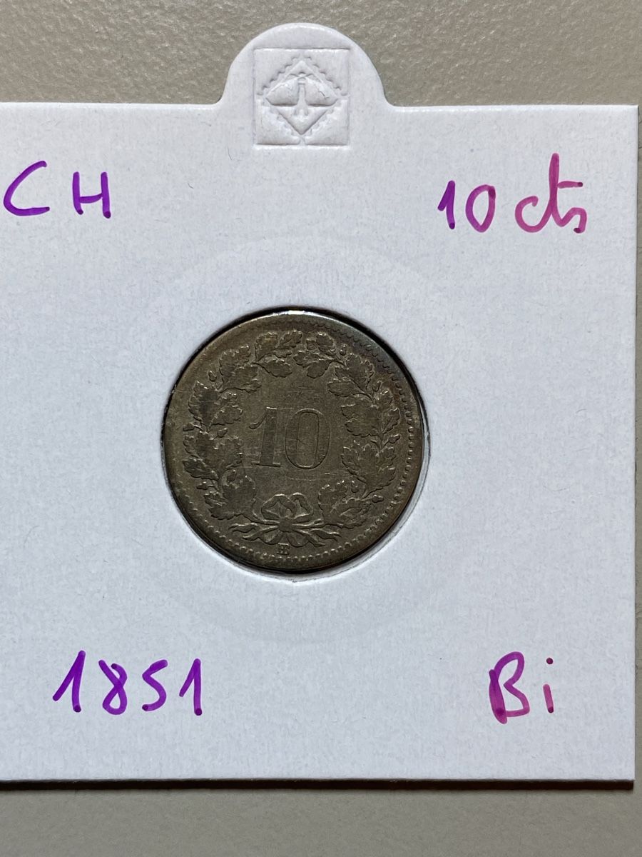 Tutti le monete: Suisse - 10 centimes - 1851 - AG  – Usato da Payerne venduto da Mike1682