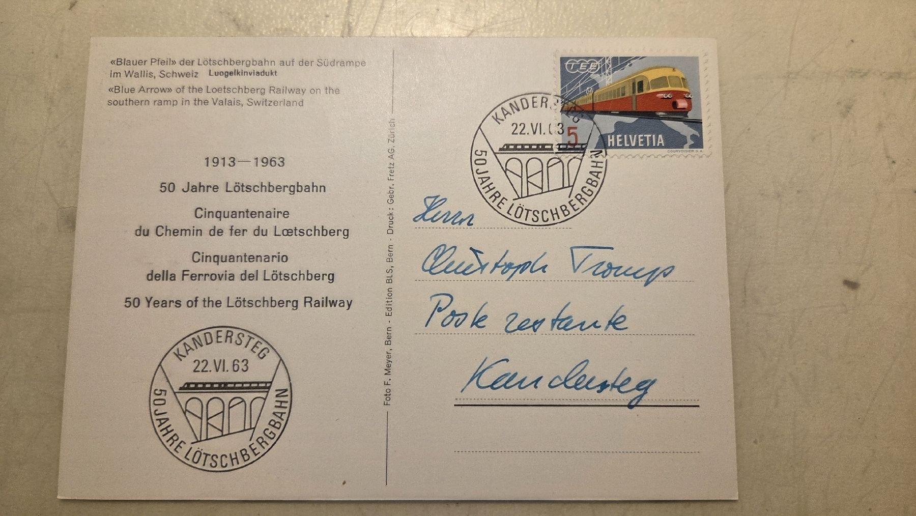 Alle Briefmarken: 1963 Maximumkarte 50 Jahre Lötschbergbahn – Gebraucht aus Arni AG von Moth68 1