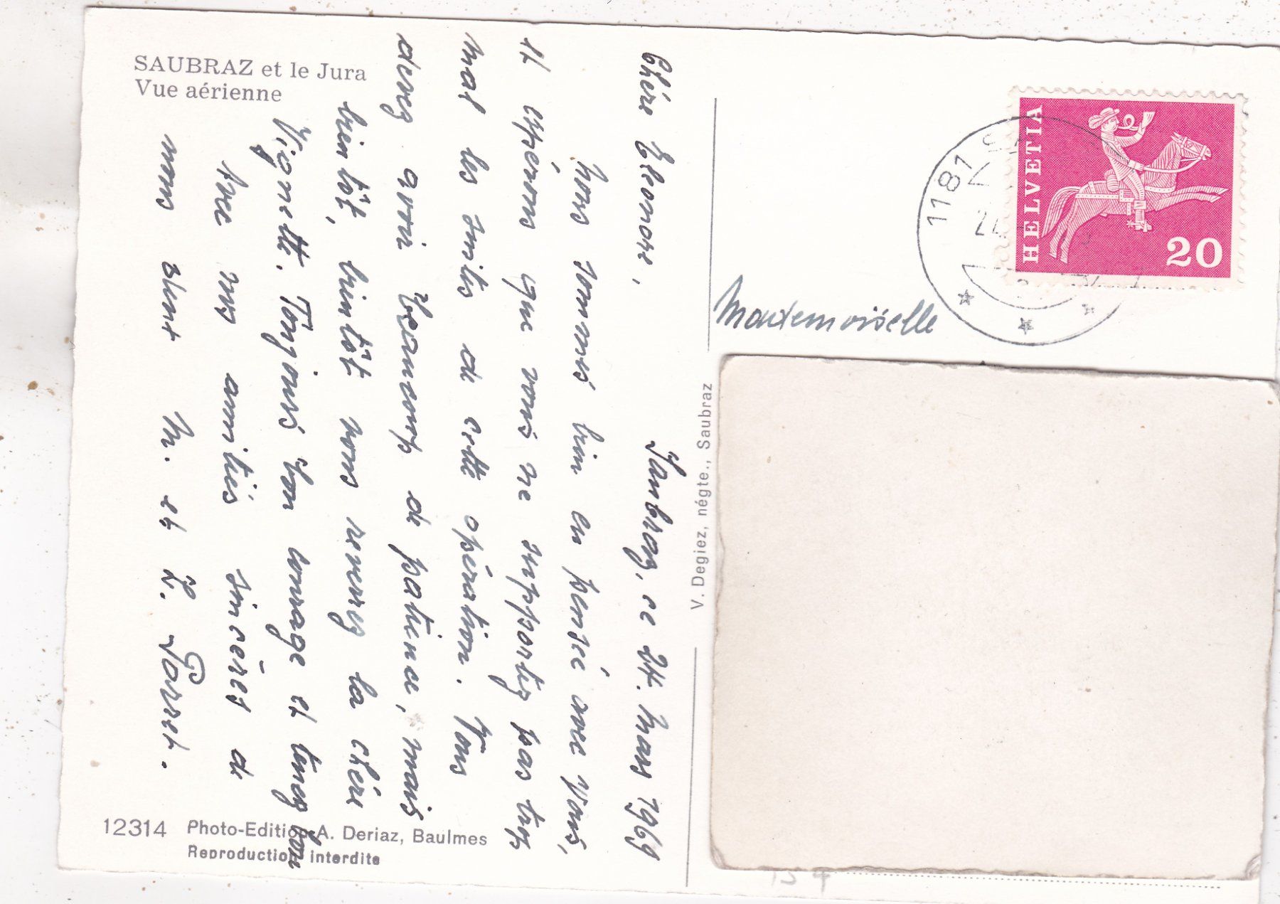 Cartoline postali: Saubraz Vue aérienne 1969 – Usato da Herisau venduto da Lisegrat2008 1