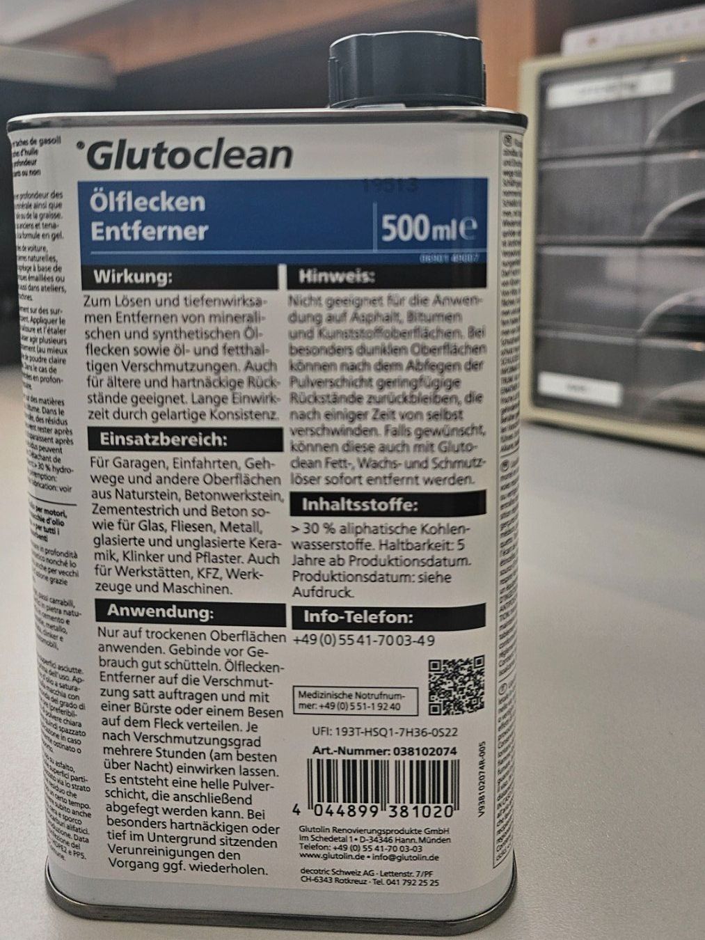 Prodotti di pulizia: Glutoclean Ölflecken Entferner 500 ml – Nuovo e nell'imballaggio originale da Jegenstorf venduto da Bracher_Store 1