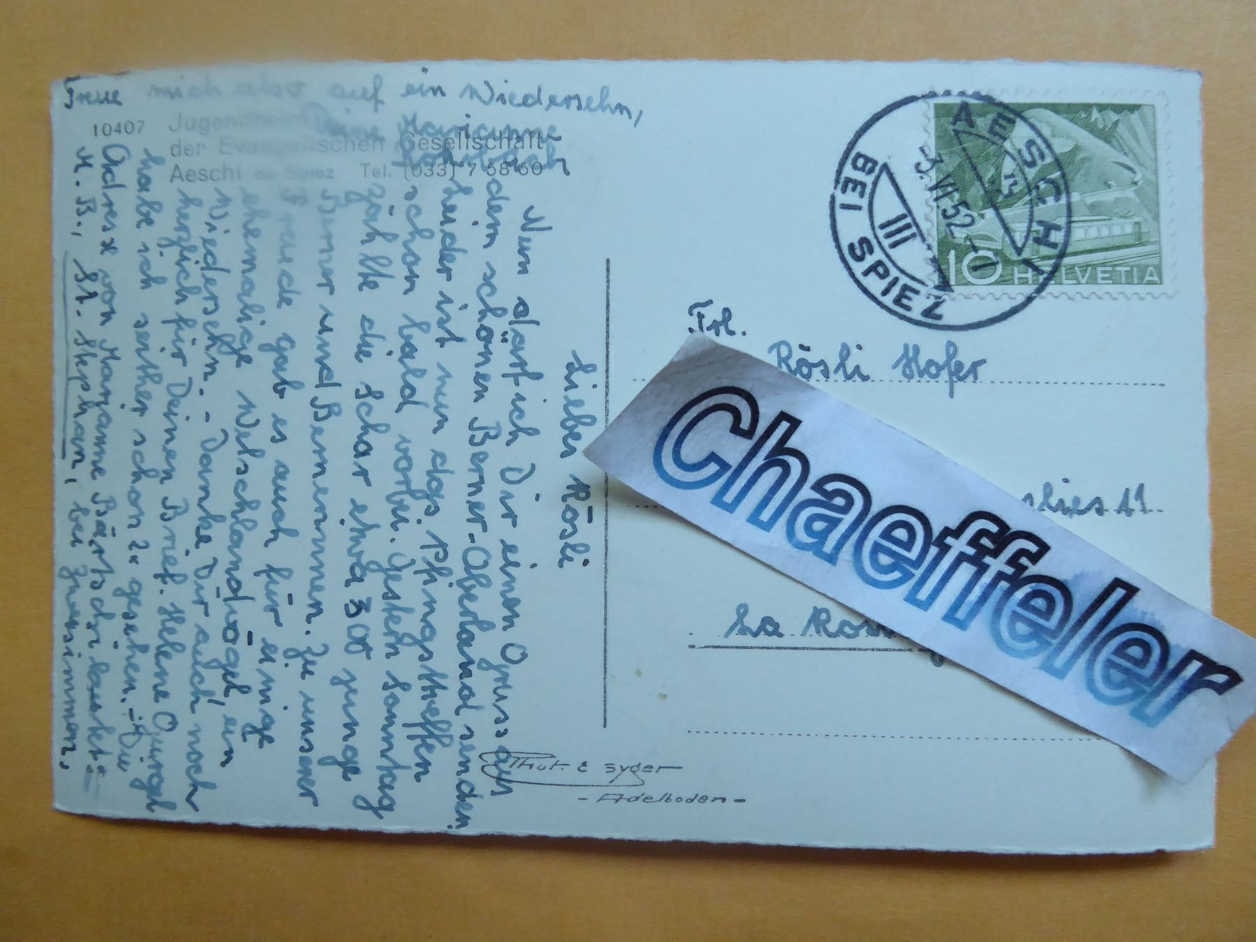 Cartes postales: Jugendheim der Ev. Gesellschaft Aeschi – D'occasion à Zürich par Chaeffeler 1