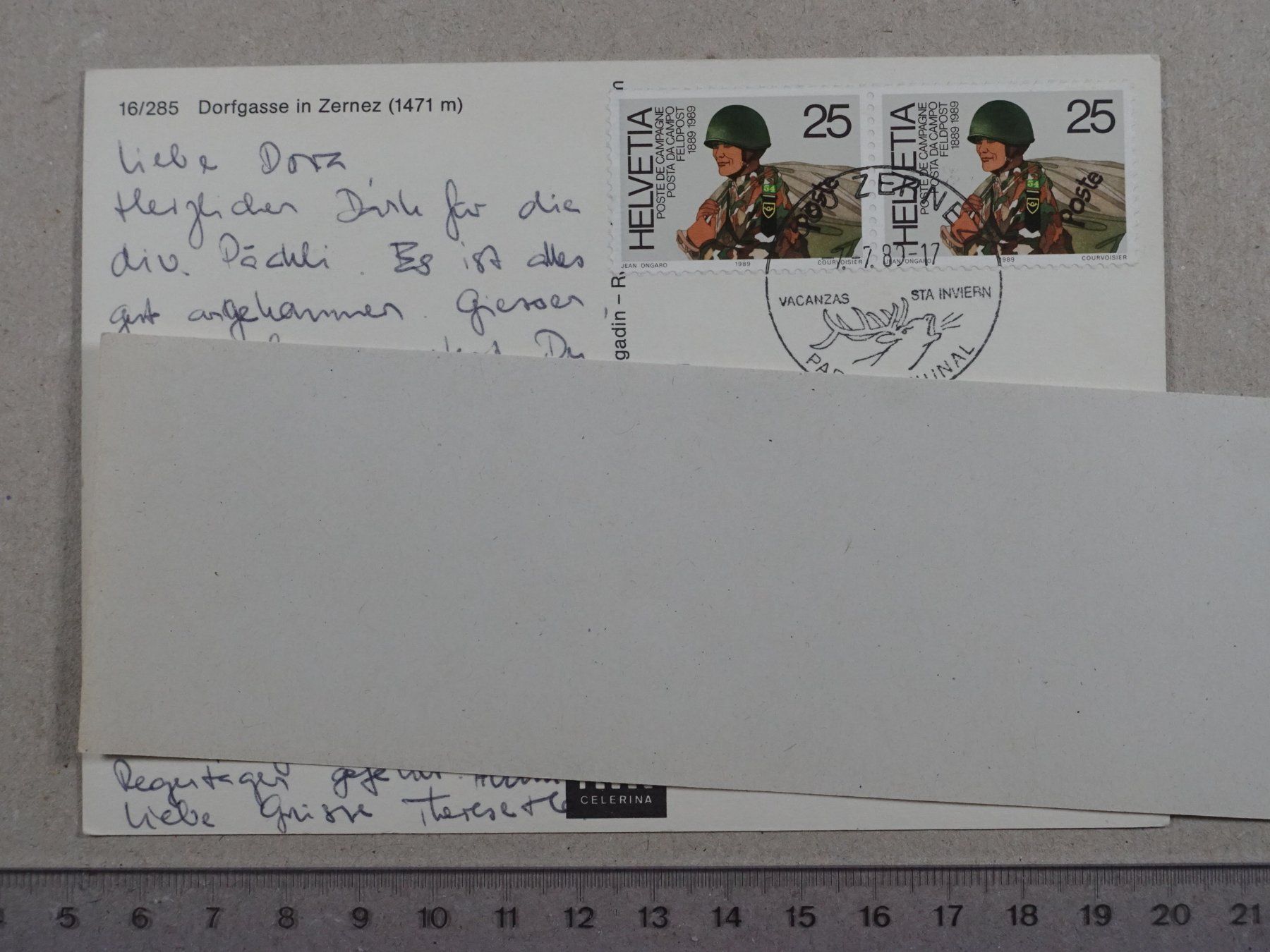 Cartoline postali: Zernez, 1989 – Usato da Lenzburg venduto da fh1 1