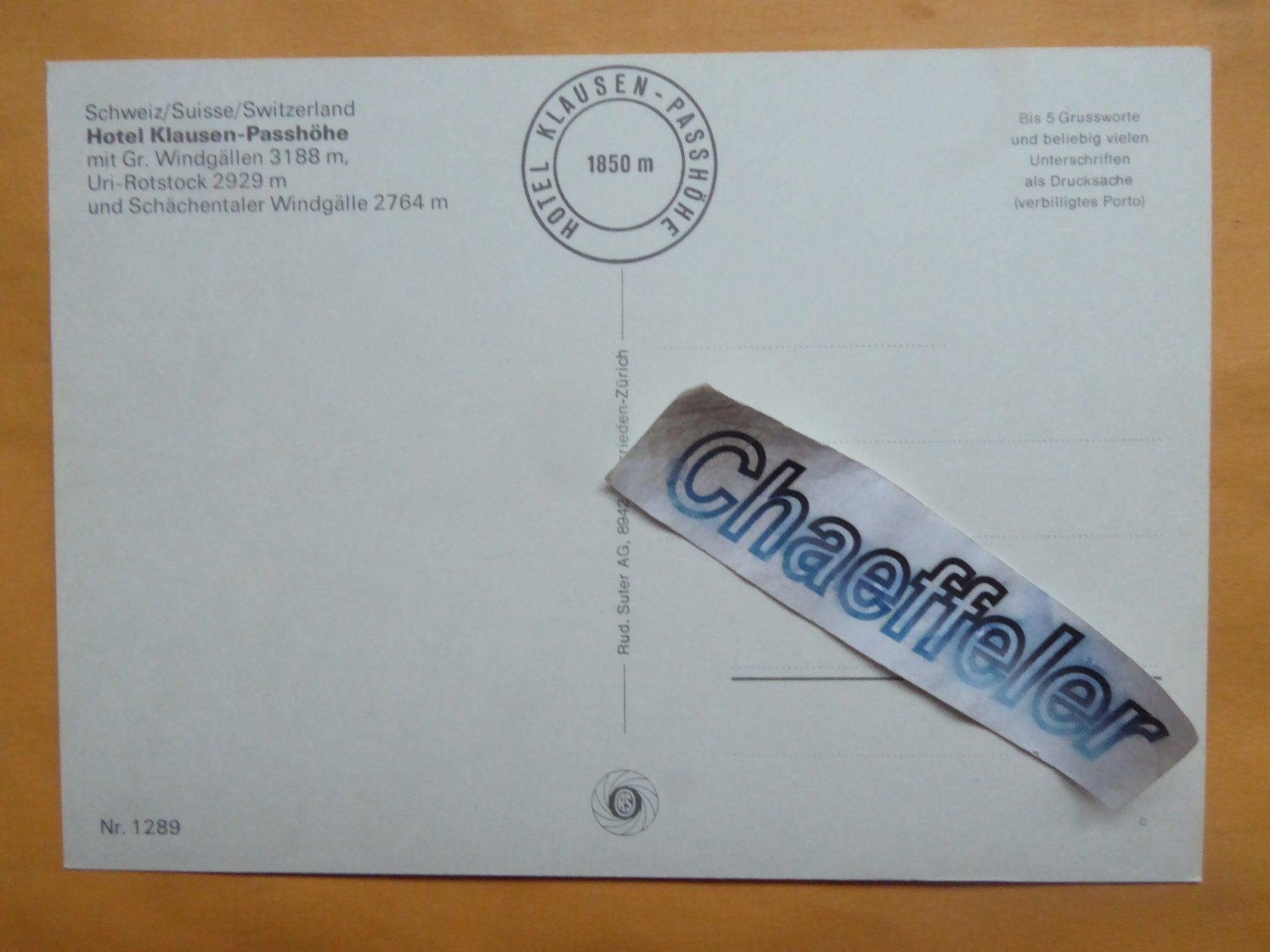 Cartoline postali: Hotel Klausen - Passhöhe – Usato da Zürich venduto da Chaeffeler 1