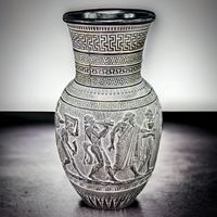 Ancien vase poterie art grec design figuratif relief Grèce