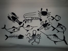 10 Poissons en metal artesanal, décoration murale Vintage