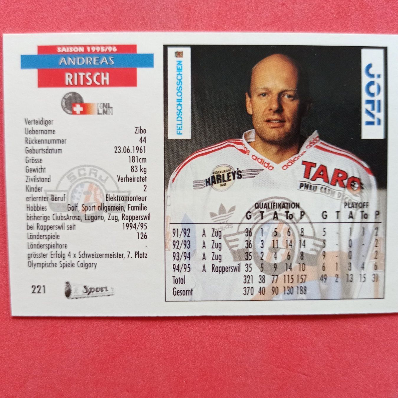 Carte collezionabili: Andreas Ritsch - RAPPERSWIL -1995/96 – Usato da Dübendorf venduto da kb86_MOVIE 1