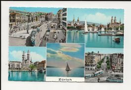 AK ca.1950 Zürich in 5 Bildern mit Tram