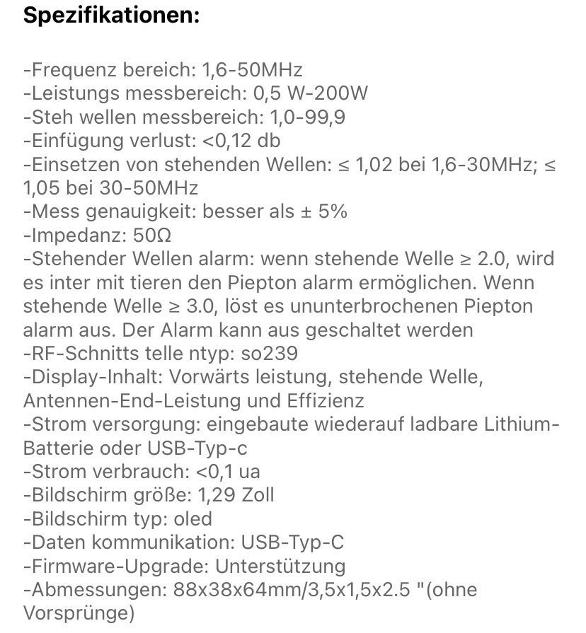 Radiocomunicazione: CB-/HAM SWR/Power Meter 200 Watt mit eingebautem Akku – Nuovo e nell'imballaggio originale da St. Gallen venduto da Radiomania-Schweiz 6