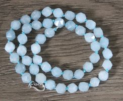 NEU Aquamarin leicht facettiert Kette Collier Edelsteinkette