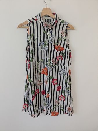 Bluse Streifen Blumen Gr. M Viskose Sommerlich Top Zustand