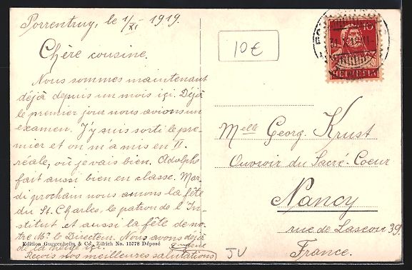 Cartoline postali: AK Delemont, Vue generale, 1919 – Usato da Berlin venduto da bartko-reher 1