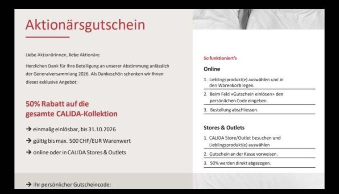 Gutscheine: Calida Gutschein 50% Rabatt – Neu (gemäss Beschreibung) aus Liestal von Knight87