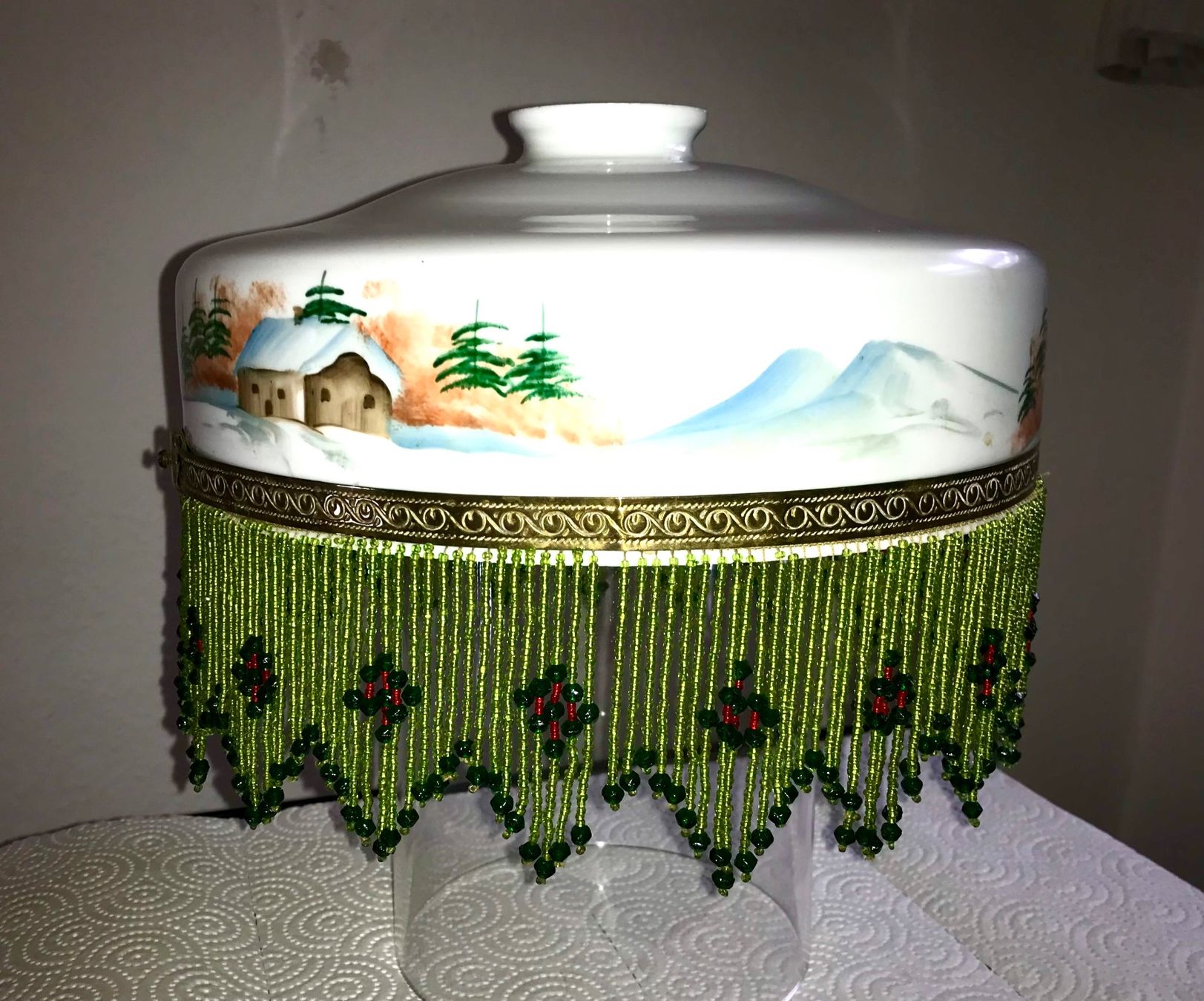 Paralumi: Lampenschirm mit Winterlandschaft & Perlenbehang – Usato da Füllinsdorf venduto da unda2 6
