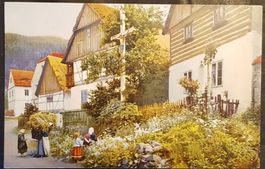 Rare Photochrom-Karte : Dorfleben mit Häuserzeile 1911