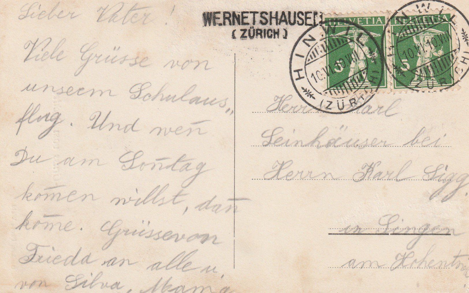 Alle Briefmarken: Stabstempel Wernetshausen auf Ak – Gebraucht aus Rorschacherberg von fratovi2 2