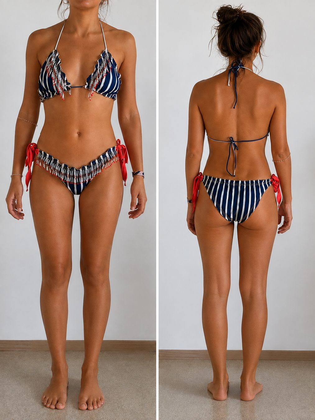 Maillots de bain & Bikinis: Bikini set striped navy white with pearls – Neuf (Voir description) à Basel par cla_bpq2