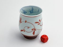 Hasami Ware Porzellan rot und blau bemalter Teebecher Japan