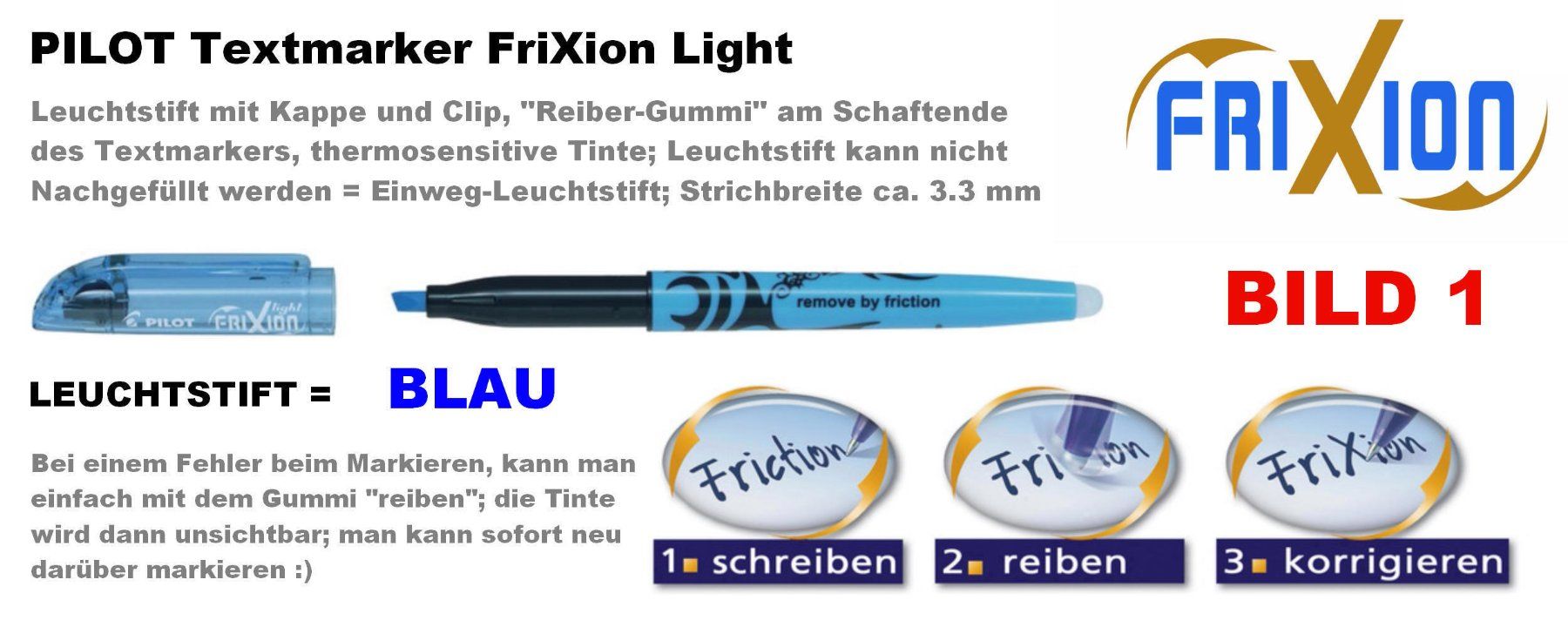Pilot Penna & Evidenziatori: Pilot Leuchtstift Marker ** Frixion LIGHT ** BLAU – Nuovo (secondo la descrizione) da Strengelbach venduto da Mozi1