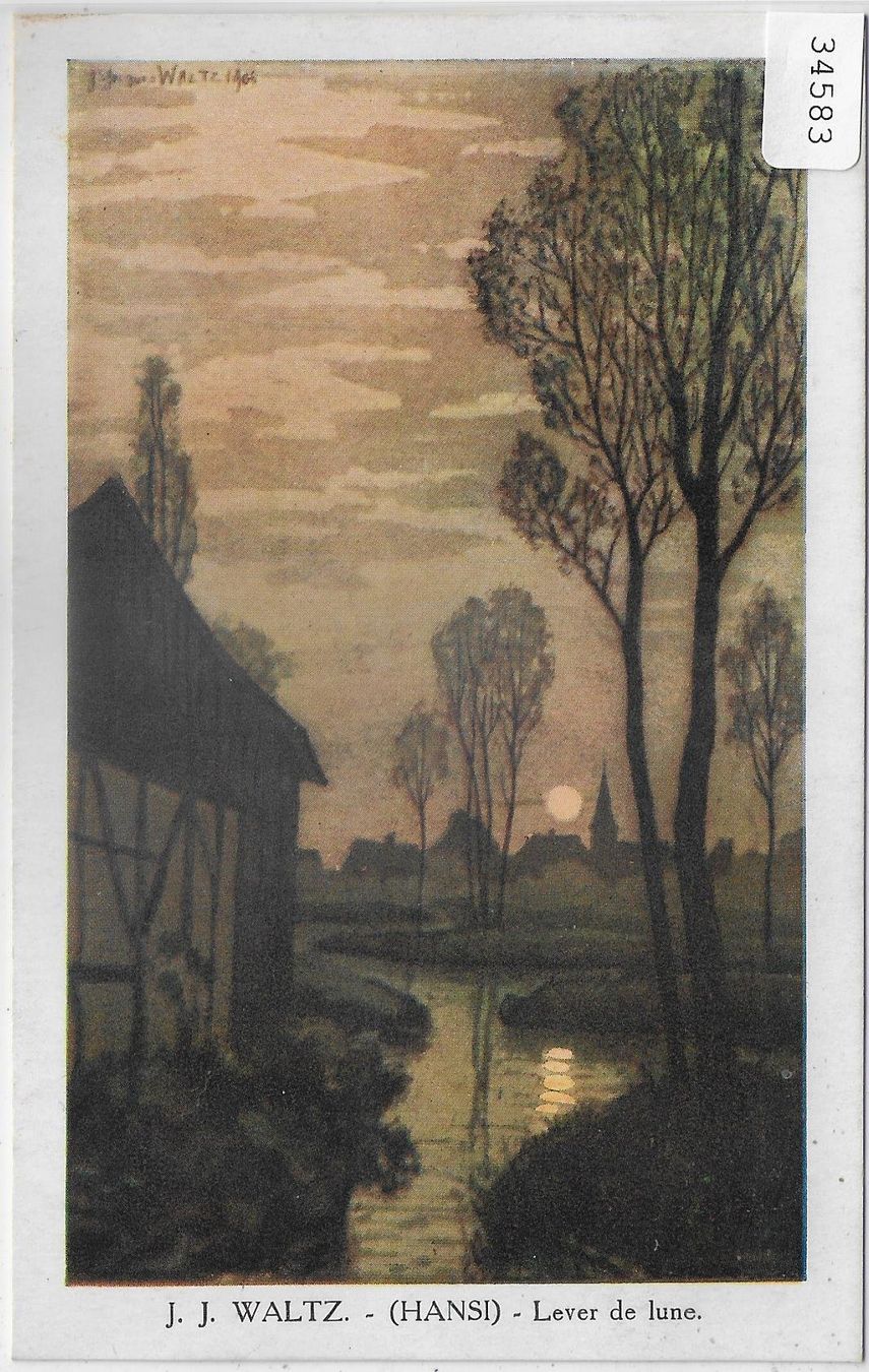 Cartoline postali: J.J. Waltz - (Hansi) - Lever de lune – Usato da Ettingen venduto da Kartenplanet