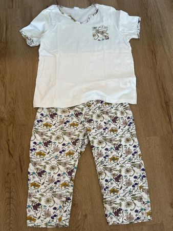 Kurzarm Pyjama mit Capri Hose mit Blumenmuster Gr. 36/38