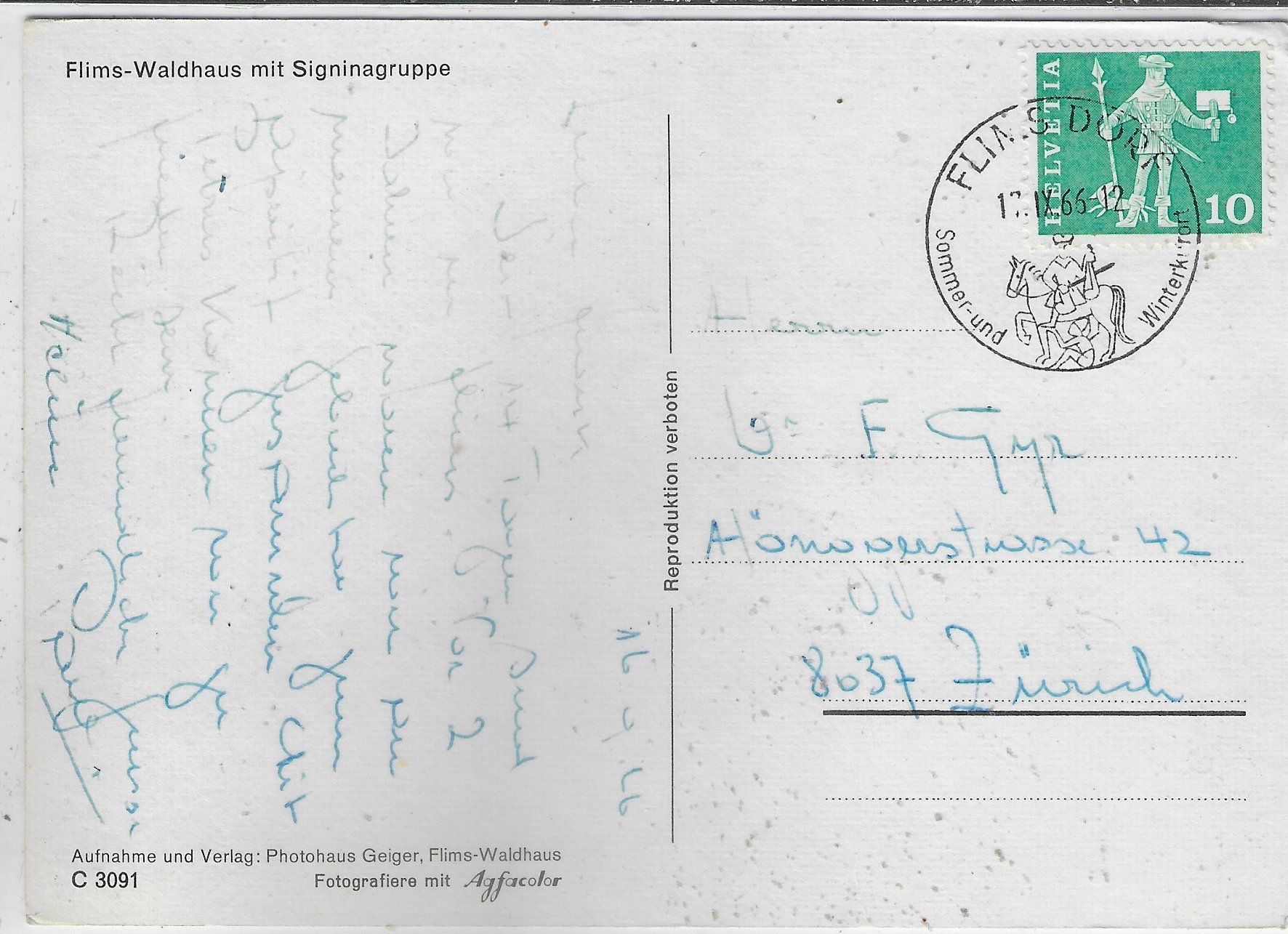 Cartoline postali: Flims-Waldhaus mit Signinagruppe – Usato da Ettingen venduto da Kartenplanet 1