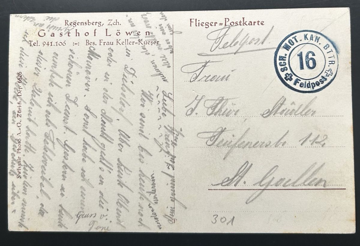 Cartoline postali: Fliegerpostkarte Regensberg – Usato da Horw venduto da Tellbub 1